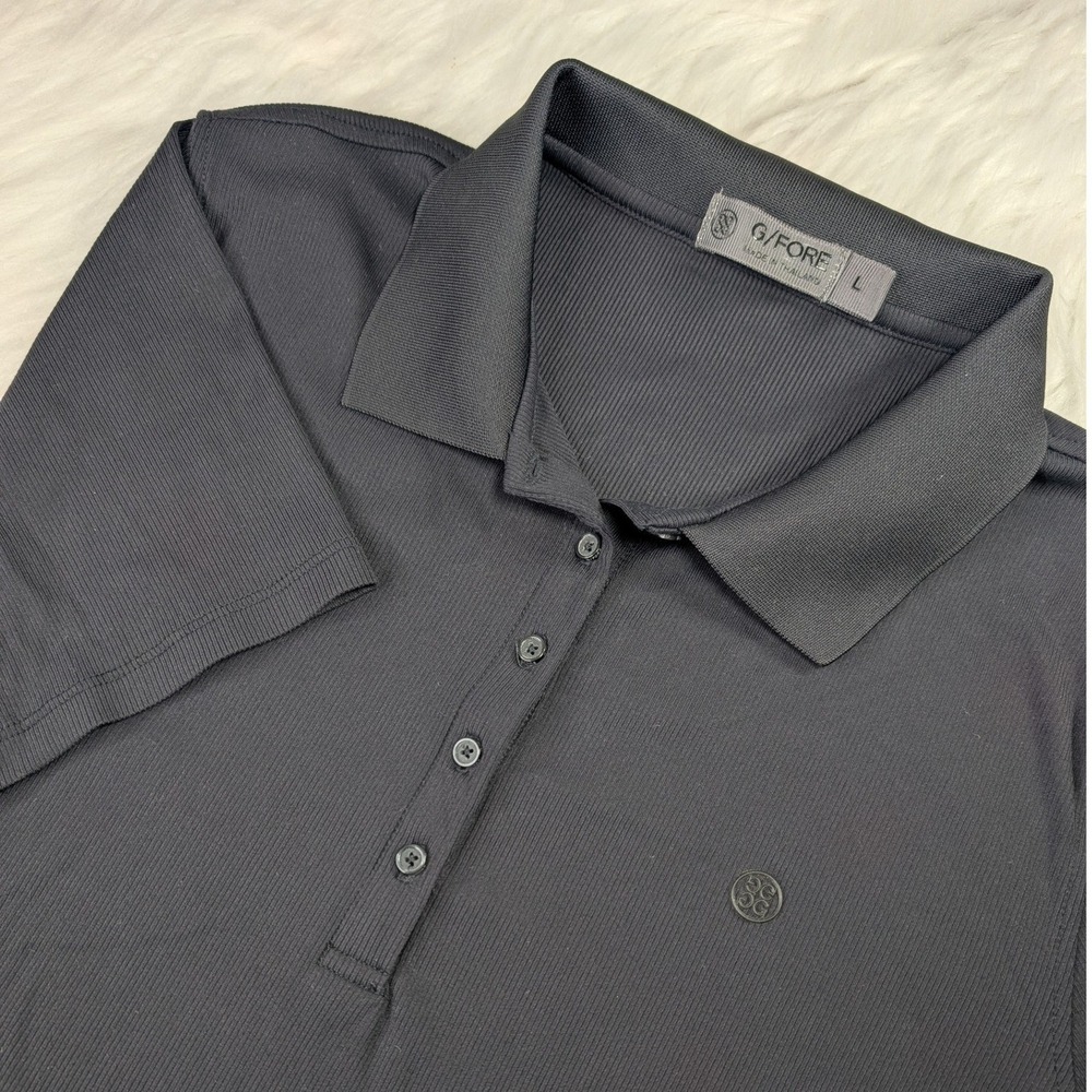 G/FORE Polo Shirt Women Large Black Ribbed Performance Golf Top